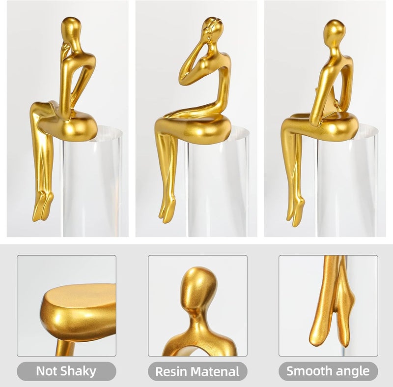 BMLCGJ Thinker Statue Gold Decor Abstract Art Sculpture, Golden Resin Collectible Figurines for Home Living Room Office Shelf Decoration,Great Gifts Ideas (Sitting Posture-Gold) - Image 3
